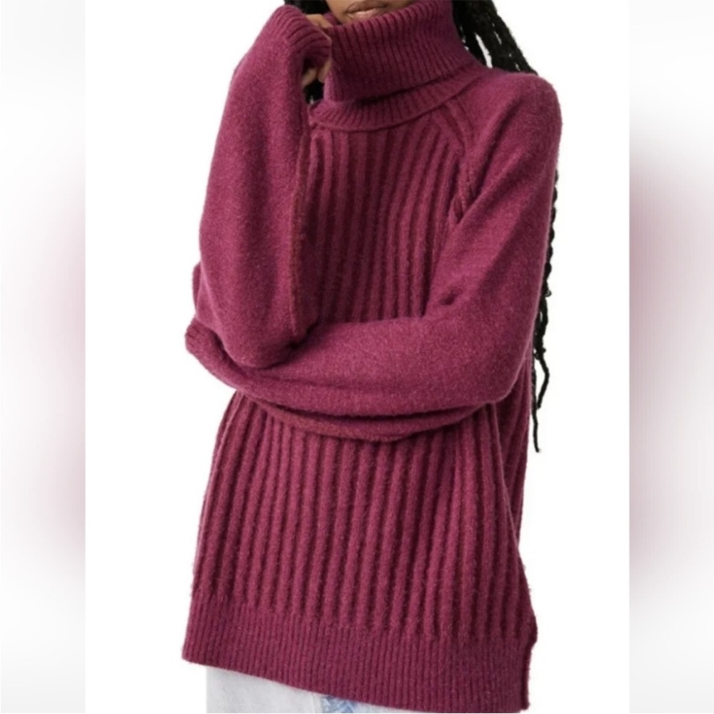 Free People Big City Turtle Neck Sweater Pullover Mulberry Garnet Com Small‎